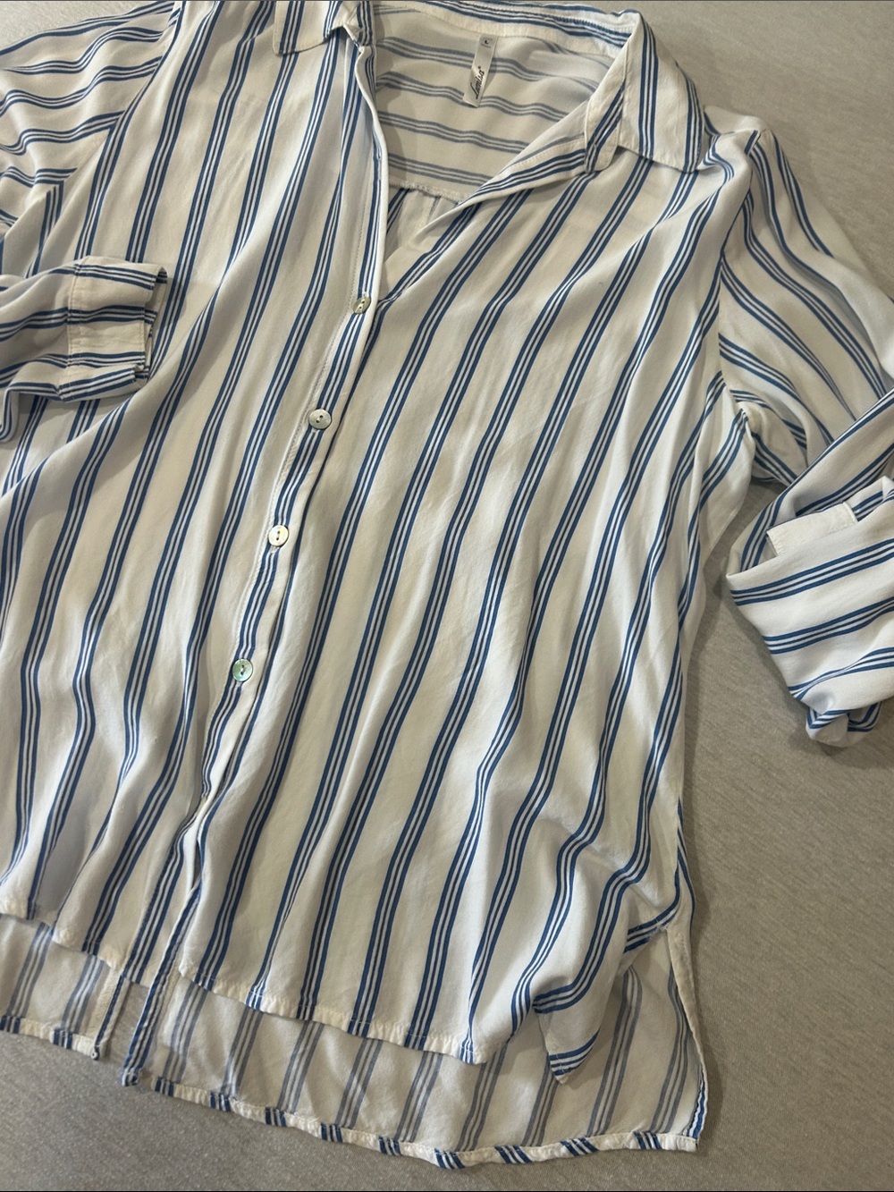 Leonisa Striped Button-Down Shirt in white and Blue Sz L - Picture 5 of 11